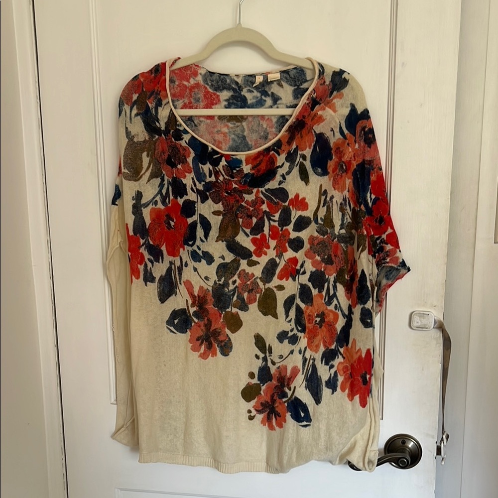 Moth Floral Blouse in Red and Blue